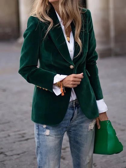 Luxurious Velvet Jacket with Gold Buttons for Women
