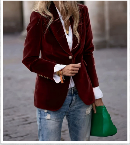 Luxurious Velvet Jacket with Gold Buttons for Women - OutfitLondon