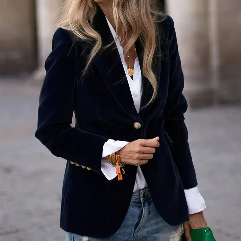 Luxurious Velvet Jacket with Gold Buttons for Women