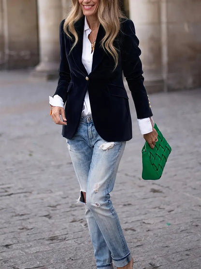 Luxurious Velvet Jacket with Gold Buttons for Women