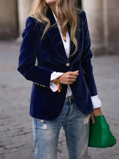 Luxurious Velvet Jacket with Gold Buttons for Women