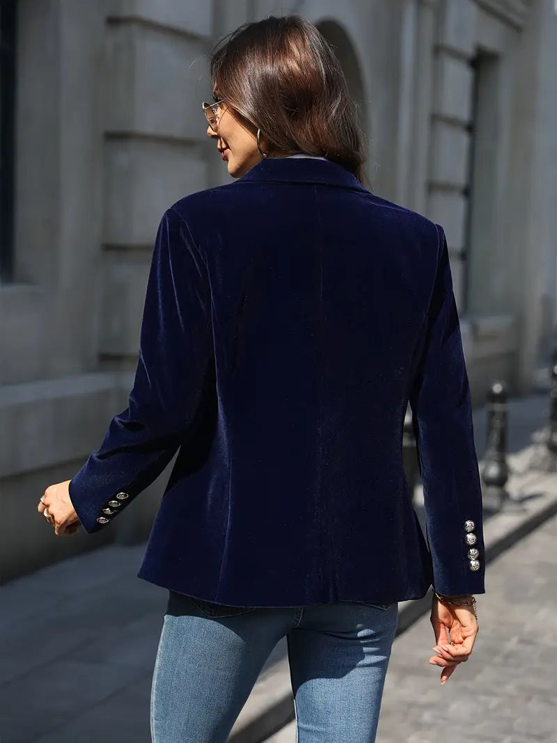Luxurious Velvet Jacket with Gold Buttons for Women