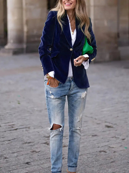 Luxurious Velvet Jacket with Gold Buttons for Women