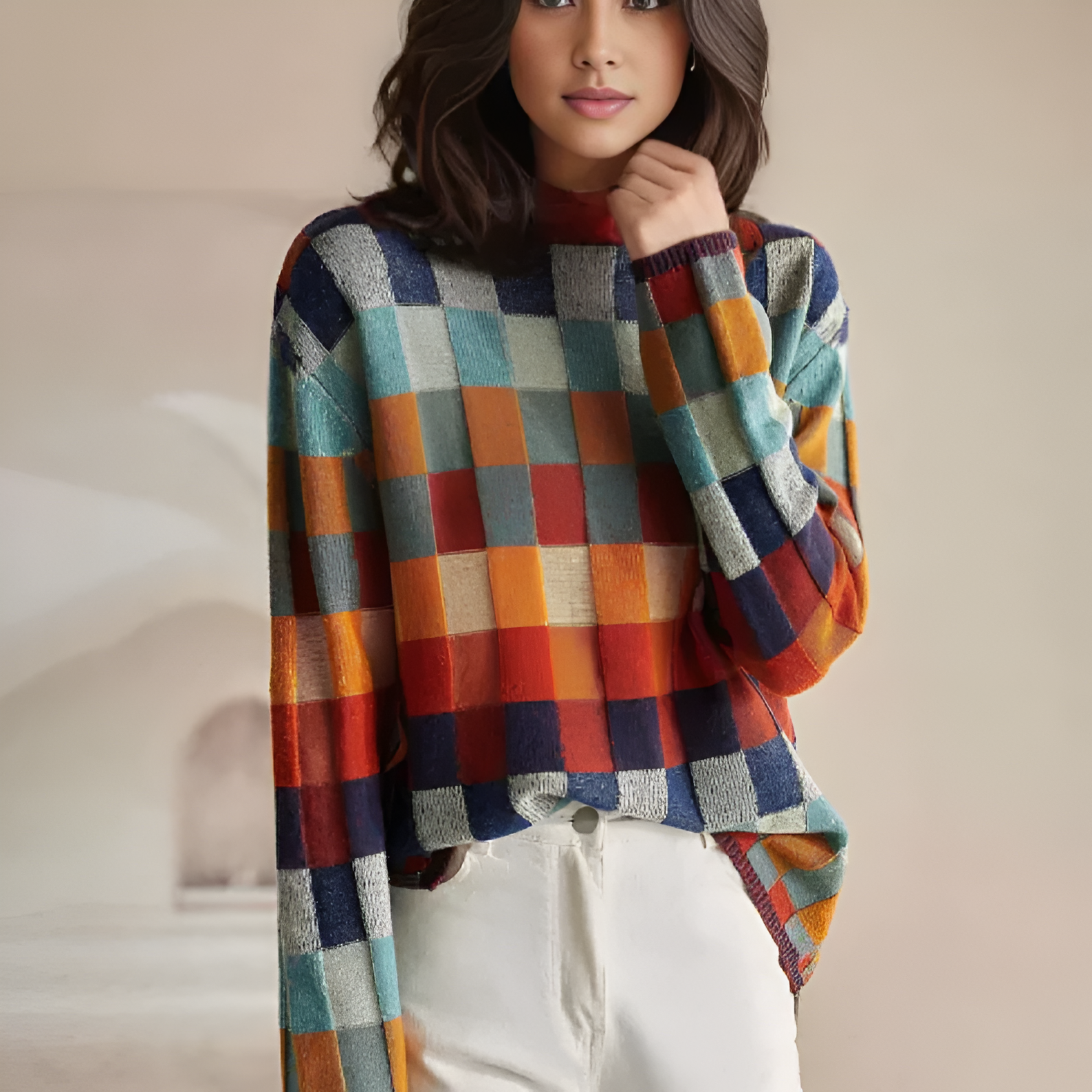 Vibrant Checked Ladies Winter Jumper - OutfitLondon