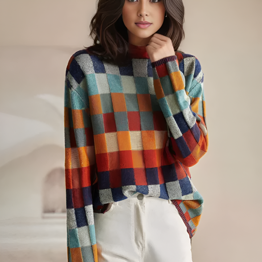 Vibrant Checked Ladies Winter Jumper - OutfitLondon
