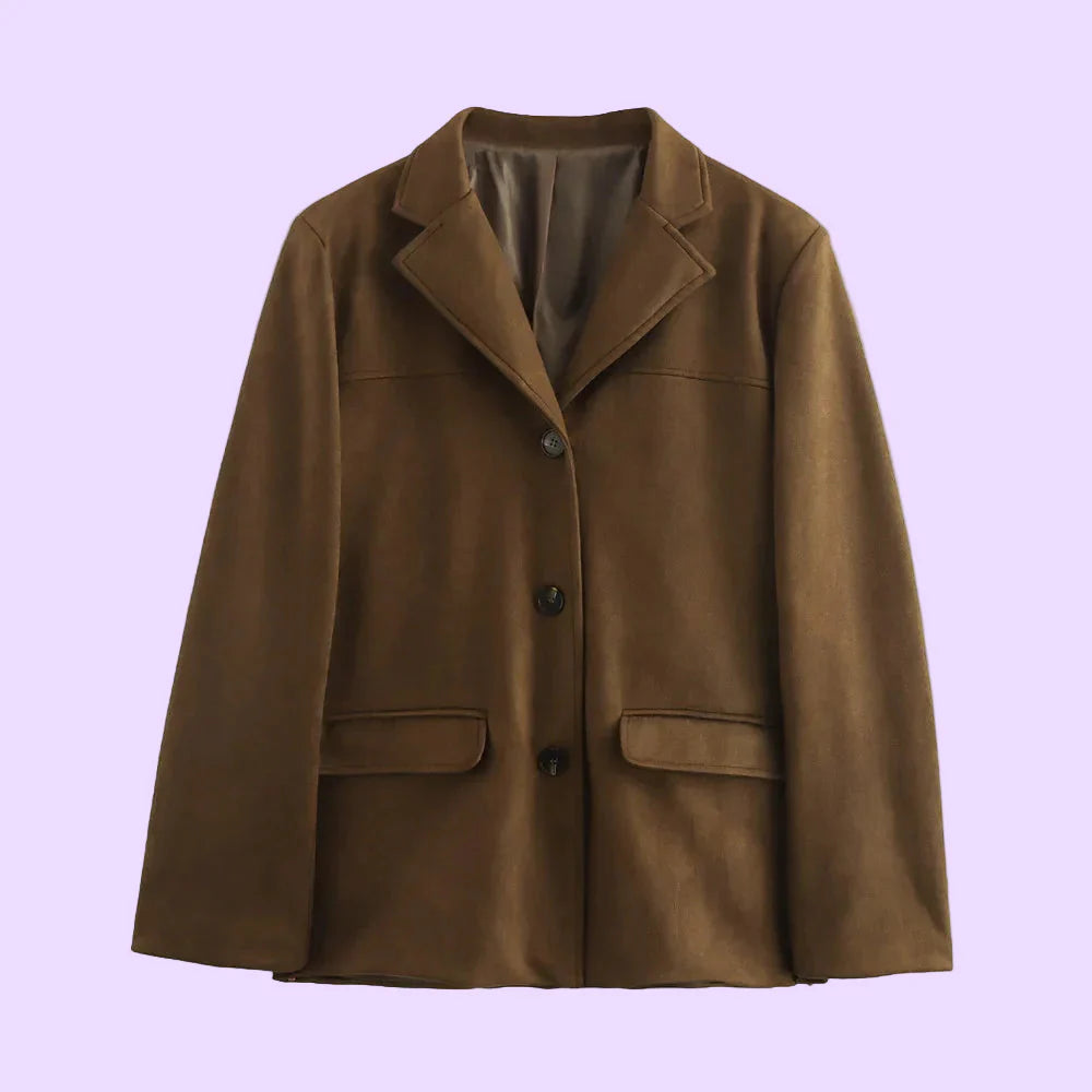 Classic Brown Faux Leather Women's Jacket