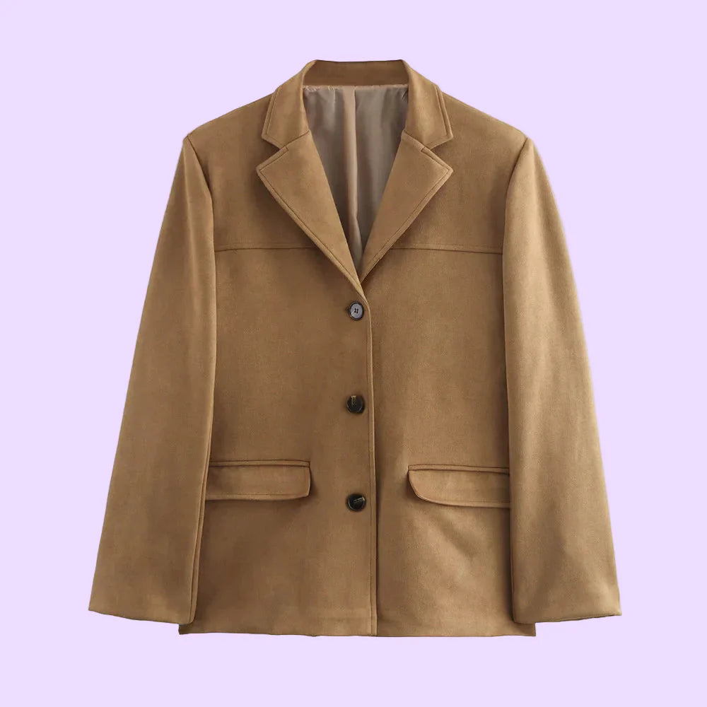 Classic Brown Faux Leather Women's Jacket