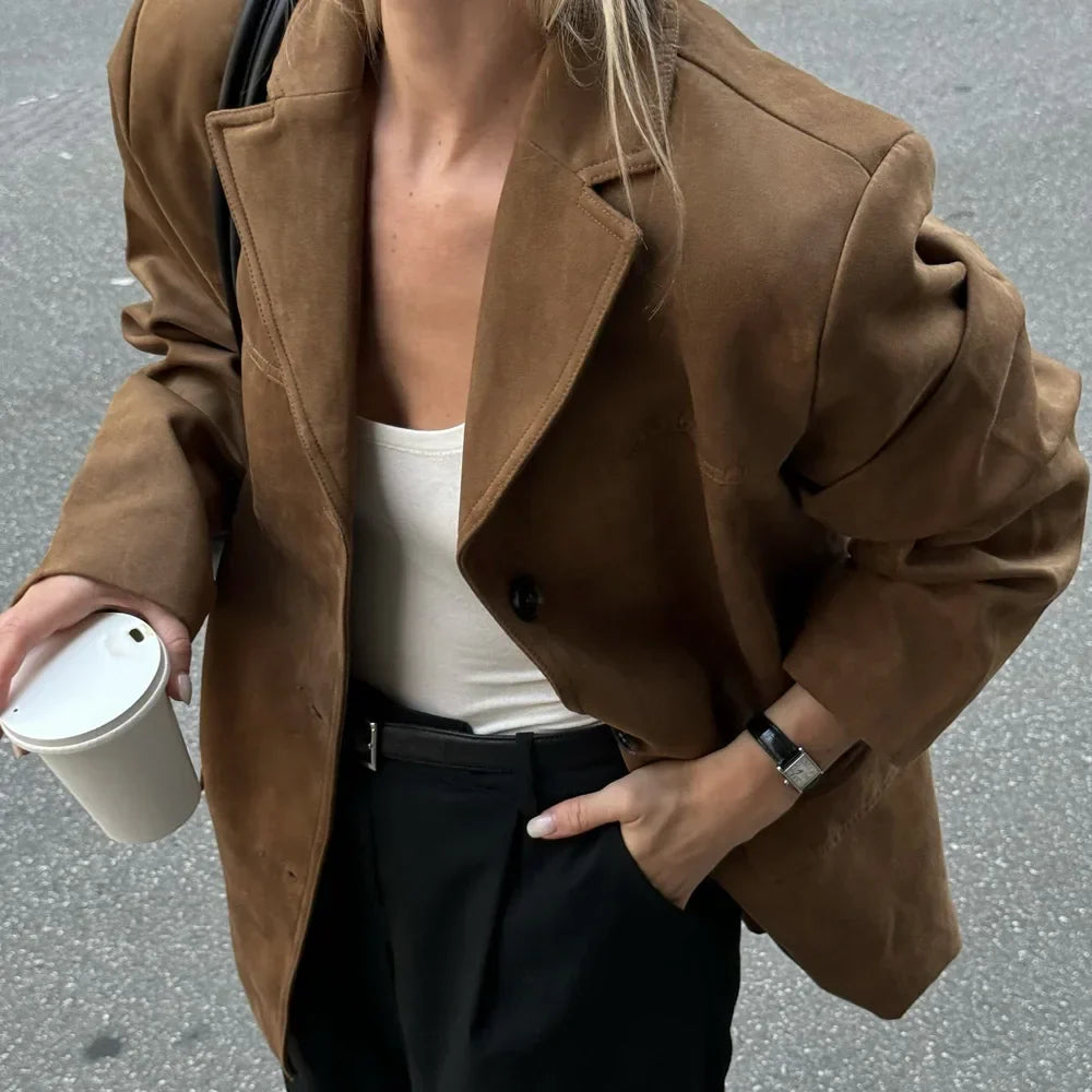 Classic Brown Faux Leather Women's Jacket