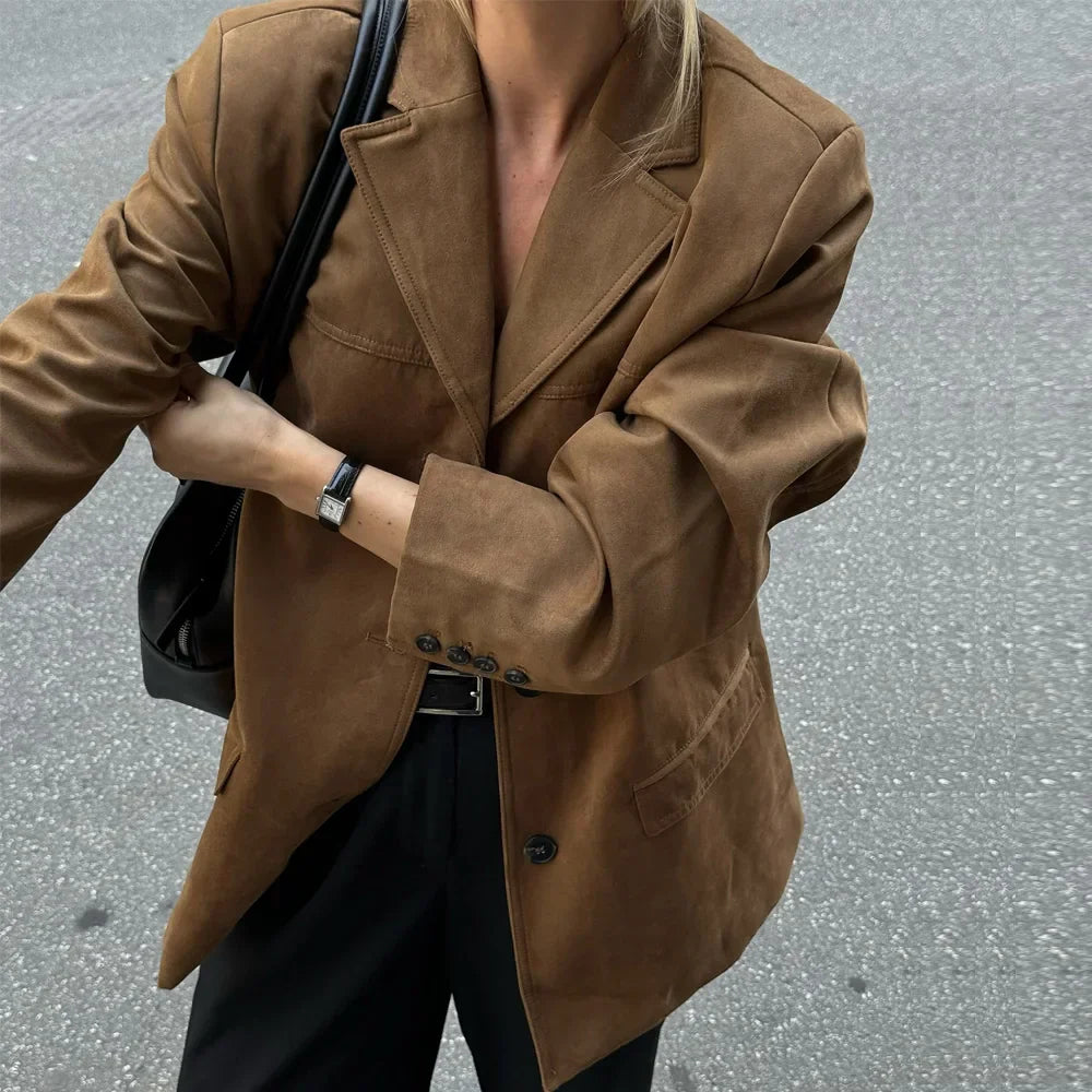Classic Brown Faux Leather Women's Jacket
