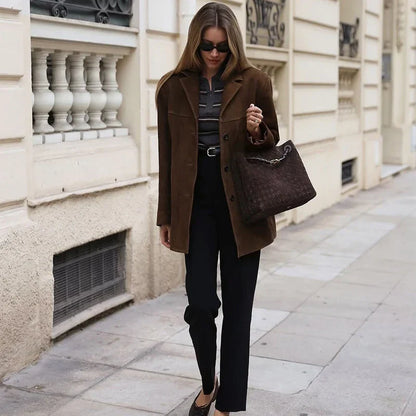 Classic Brown Faux Leather Women's Jacket - OutfitLondon