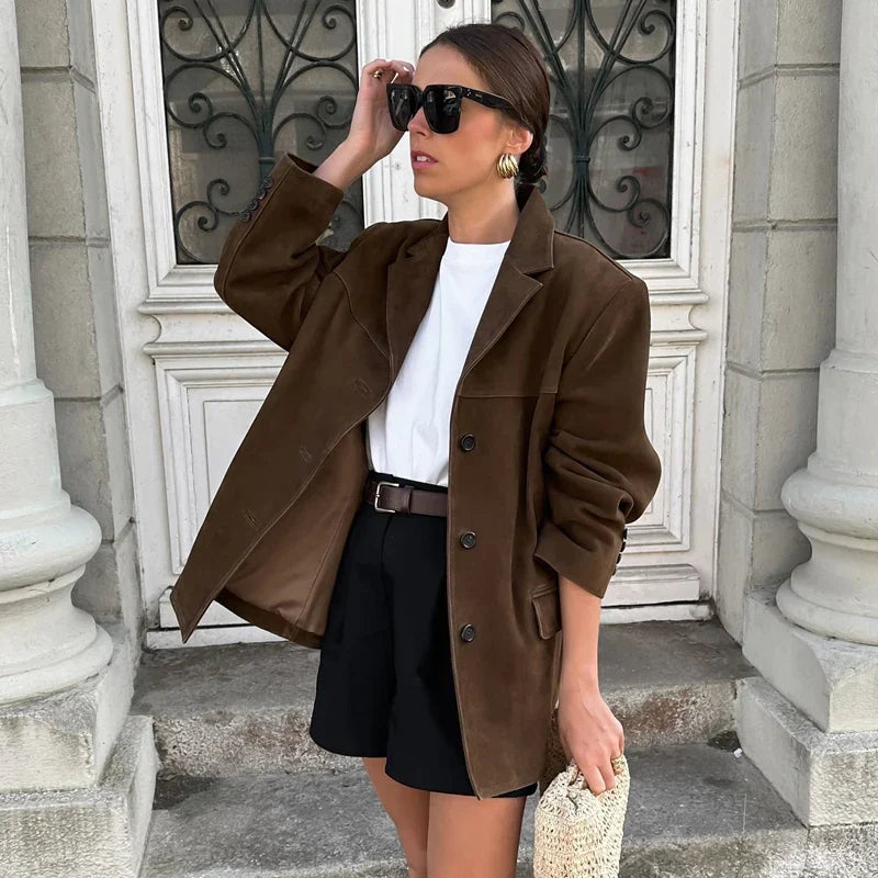 Classic Brown Faux Leather Women's Jacket