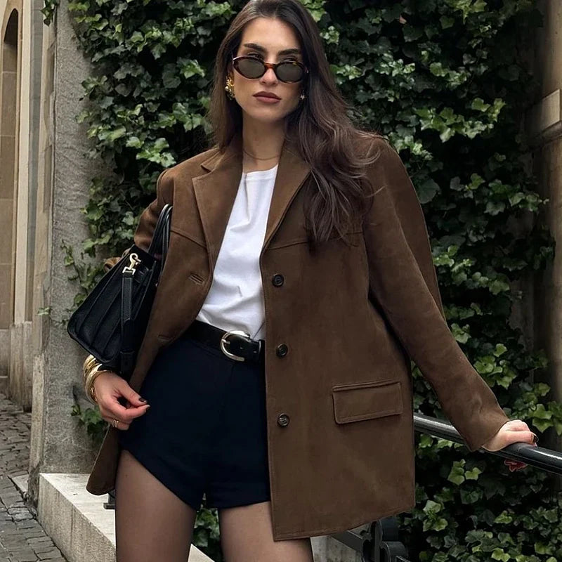 Classic Brown Faux Leather Women's Jacket