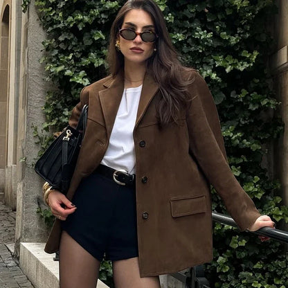 Classic Brown Faux Leather Women's Jacket
