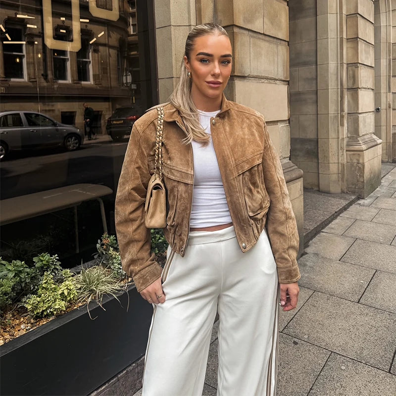Classic Suede Women's Biker Jacket - OutfitLondon