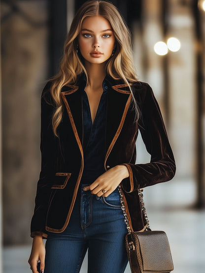 Fashionable Women's Velvet Stripe Jacket - OutfitLondon