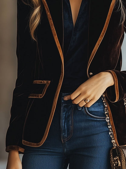 Fashionable Women's Velvet Stripe Jacket
