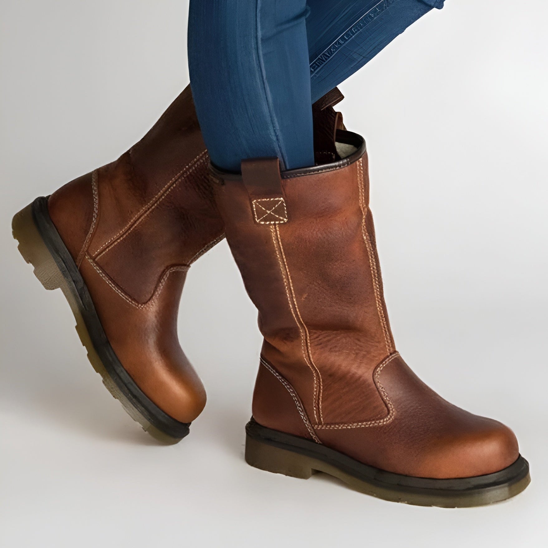 Warm Synthetic Leather Ankle Boots - OutfitLondon