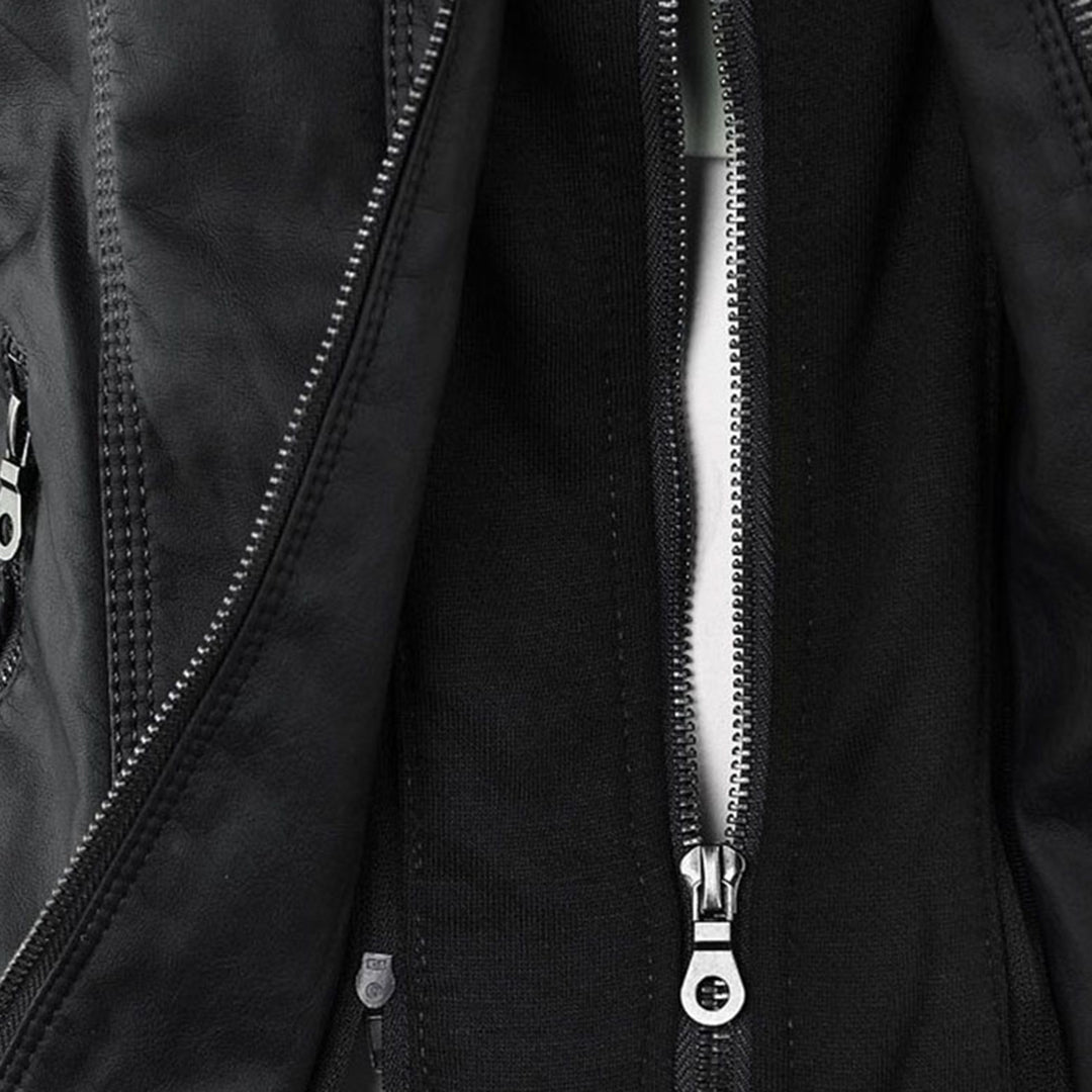Waterproof Women's Leather Coat with Detachable Hood
