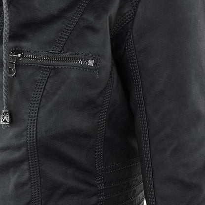 Waterproof Women's Leather Coat with Detachable Hood