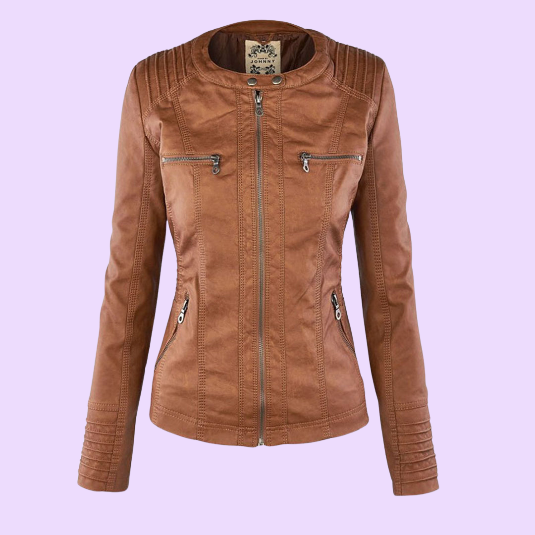 Waterproof Women's Leather Coat with Detachable Hood