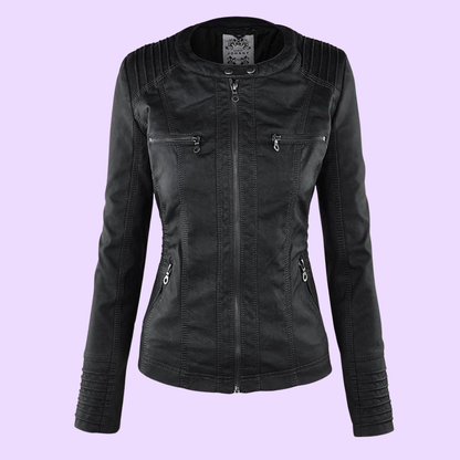 Waterproof Women's Leather Coat with Detachable Hood
