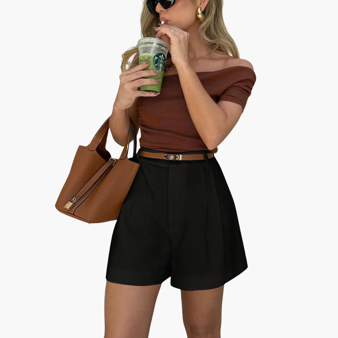 Women's Casual Wide Leg Pleated Cotton Shorts