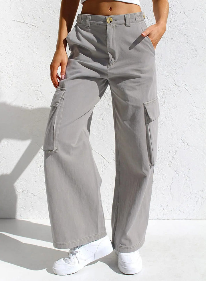 Women's Casual Wide Leg Cargo Cotton Trousers