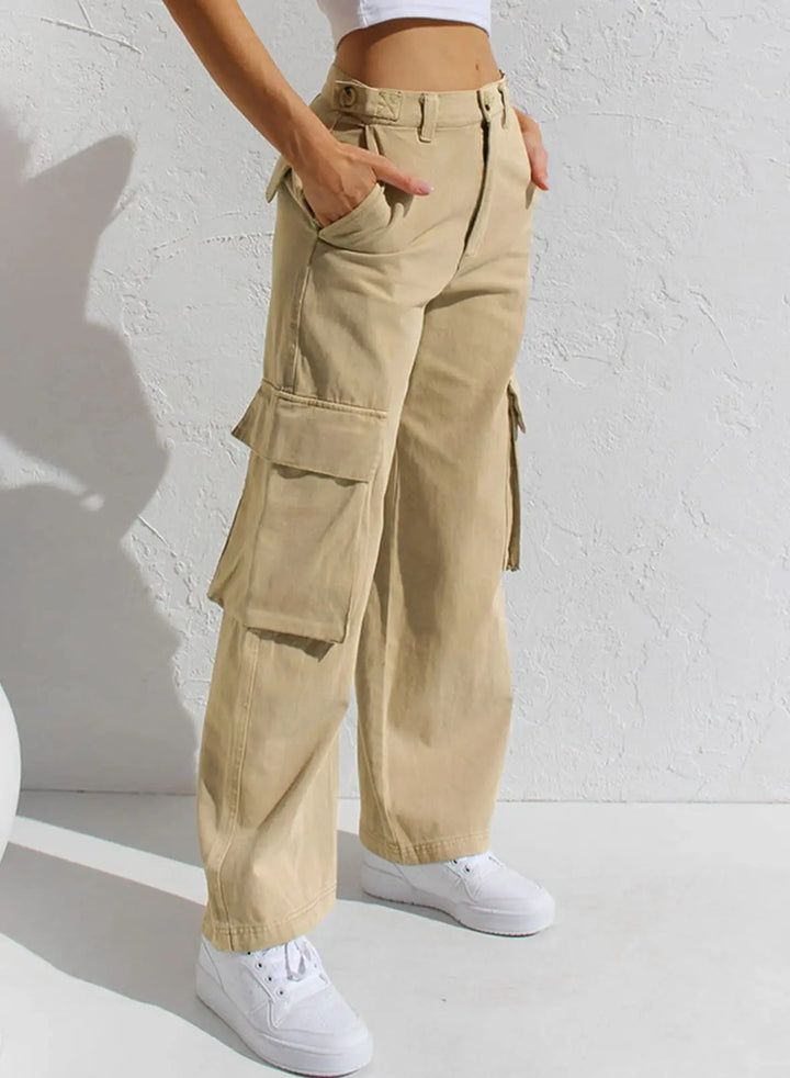 Women's Casual Wide Leg Cargo Cotton Trousers