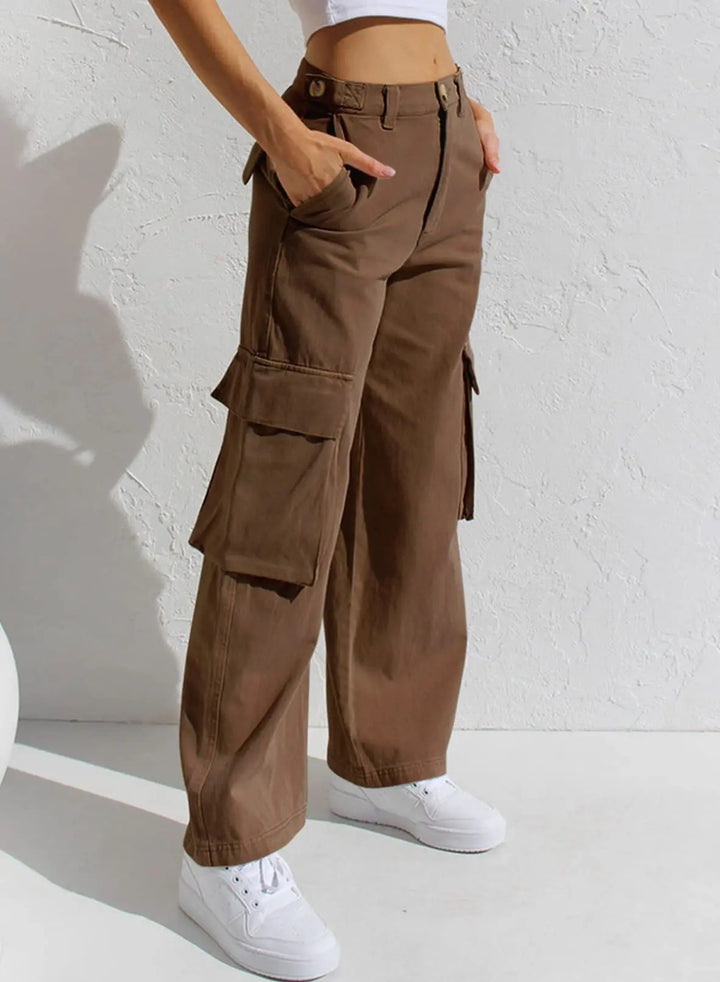 Women's Casual Wide Leg Cargo Cotton Trousers