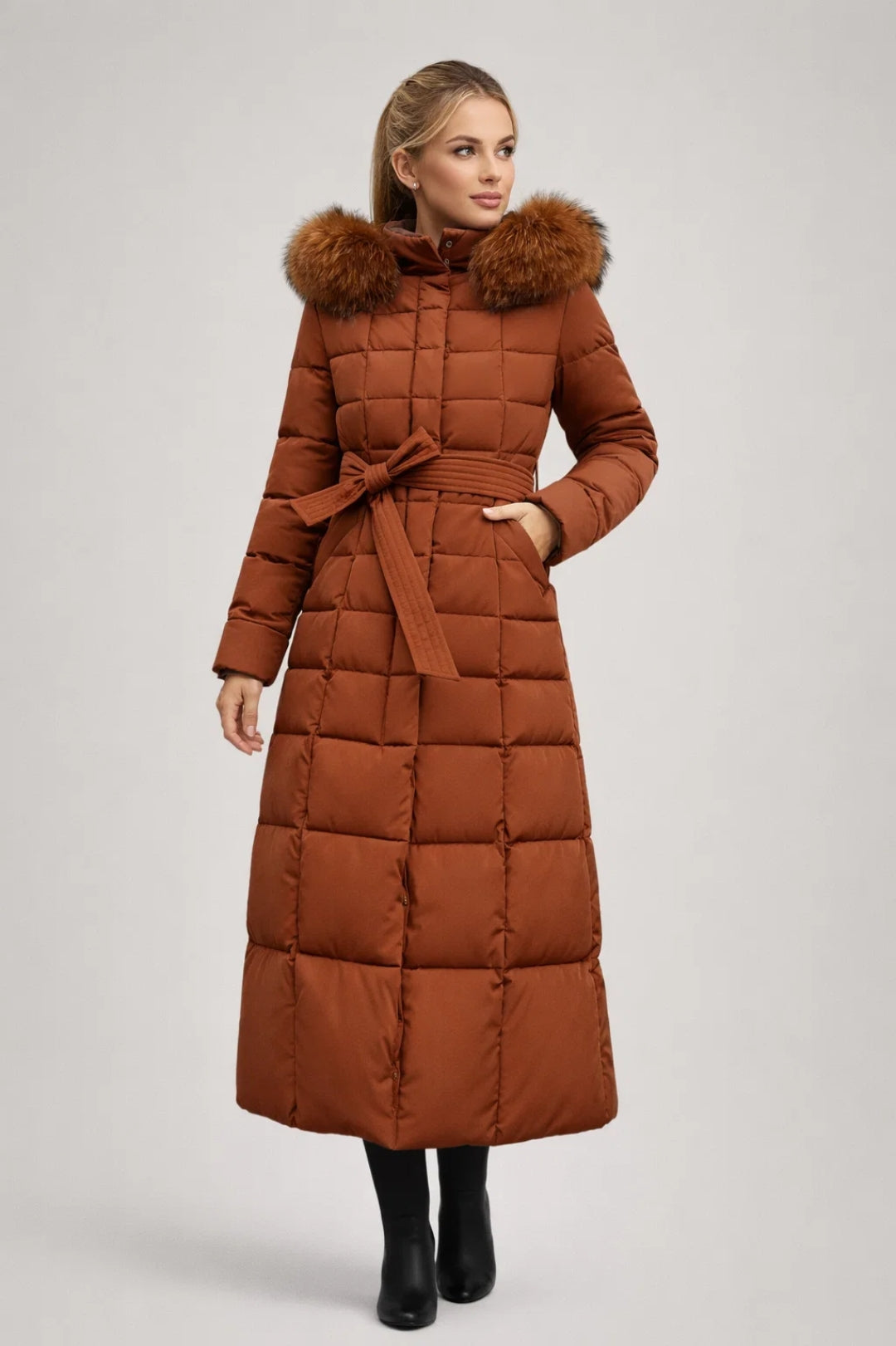 Women's Classic Wool Blend Fitted Long Winter Coat