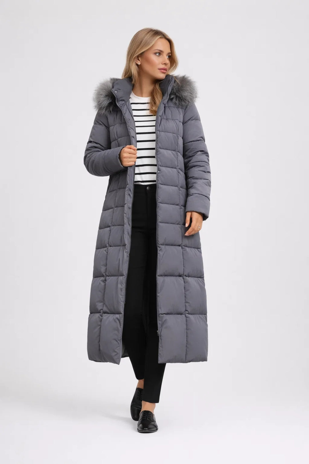 Women's Classic Wool Blend Fitted Long Winter Coat