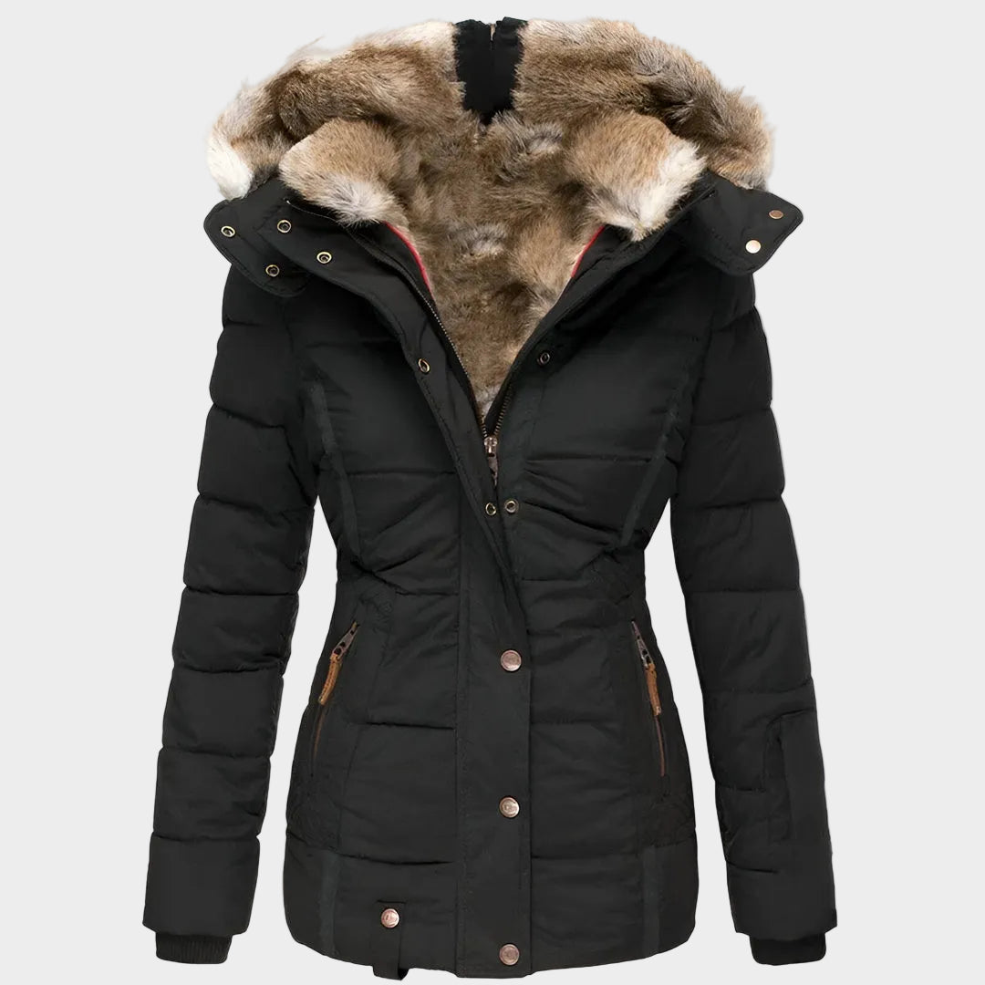 Women's Insulated Down Filled Parka Coat with Fur Hood - OutfitLondon