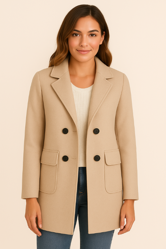 Warm Women's Double Breasted Long Coat with Pocket Details - OutfitLondon