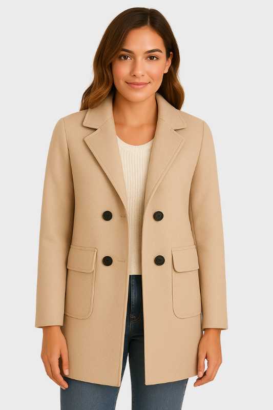 Warm Women's Double Breasted Long Coat with Pocket Details