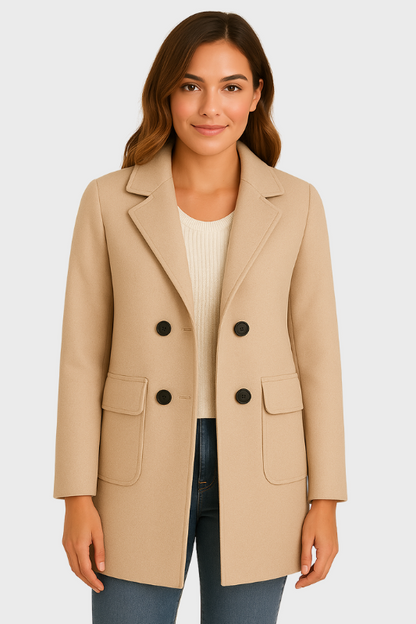 Warm Women's Double Breasted Long Coat with Pocket Details