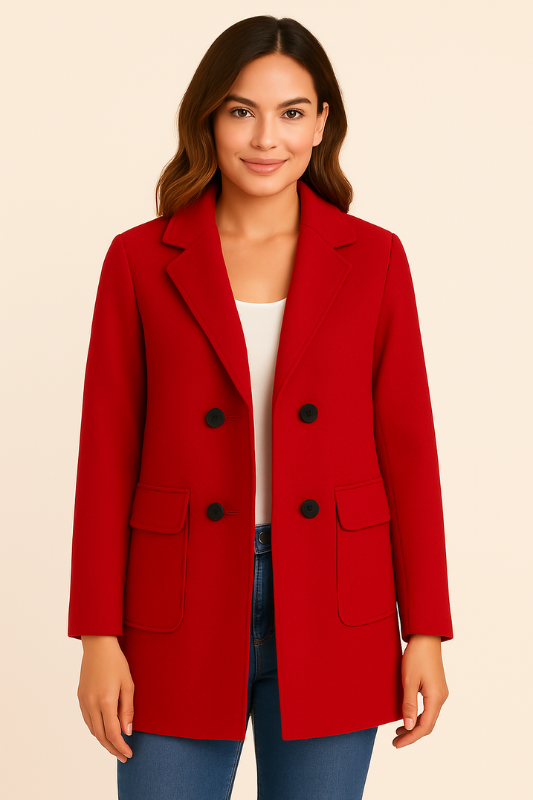 Warm Women's Double Breasted Long Coat with Pocket Details