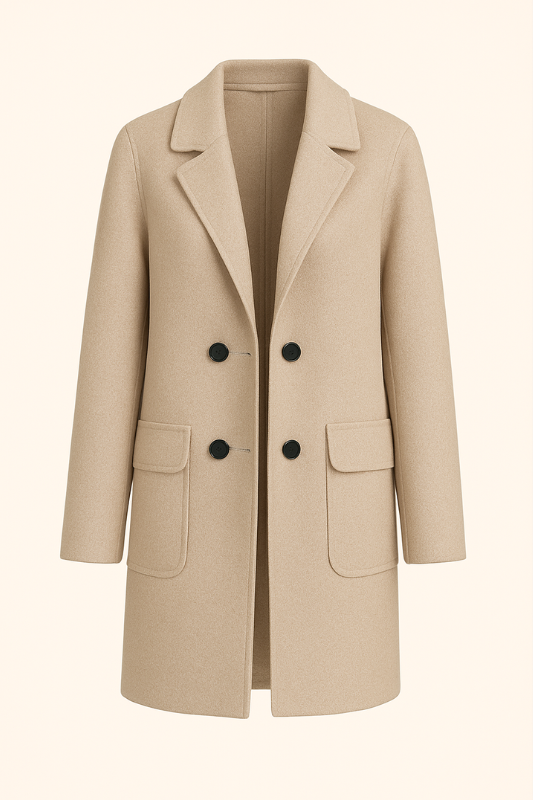 Warm Women's Double Breasted Long Coat with Pocket Details