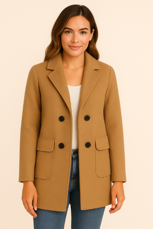 Warm Women's Double Breasted Long Coat with Pocket Details