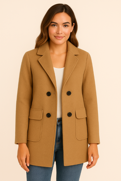 Warm Women's Double Breasted Long Coat with Pocket Details