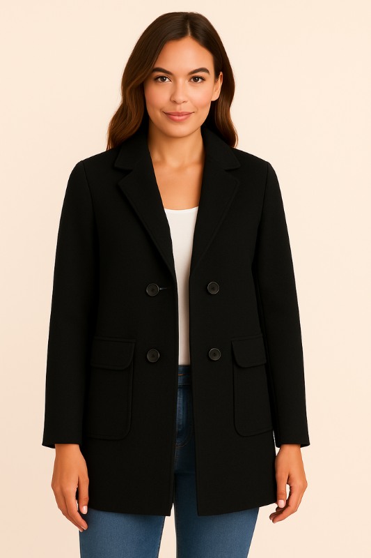 Warm Women's Double Breasted Long Coat with Pocket Details