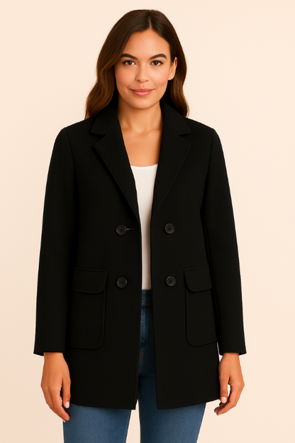 Warm Women's Double Breasted Long Coat with Pocket Details