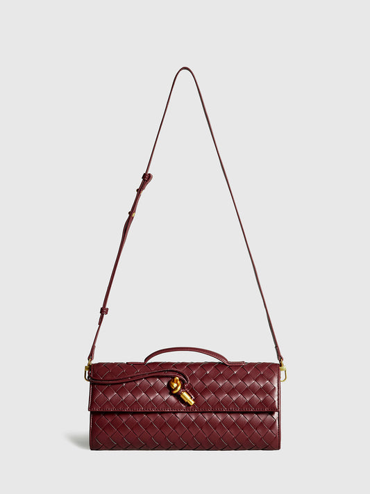 Women's Stylish Woven Leather Flap Clutch Handbag