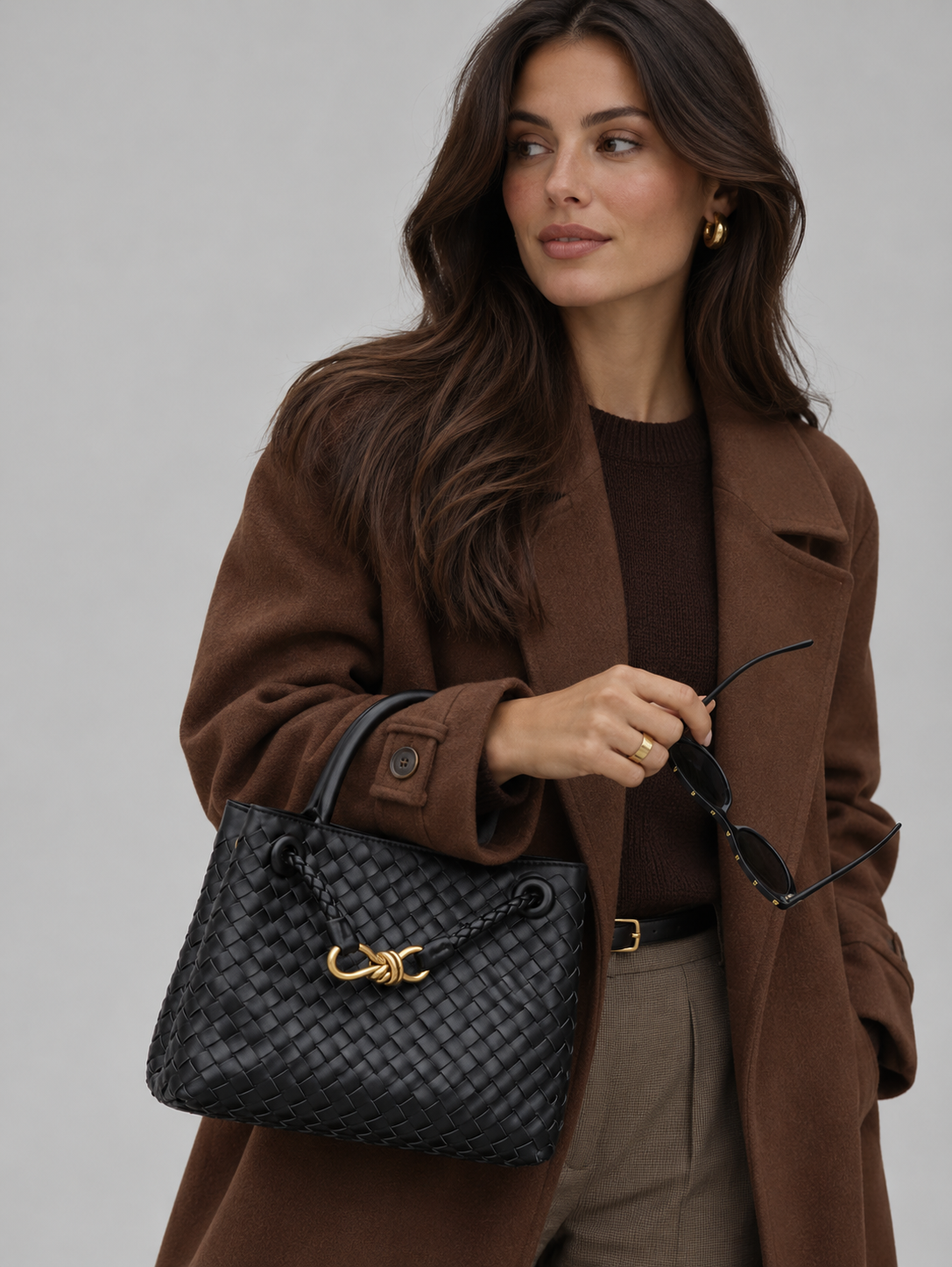 Women's Stylish Woven Vegan Leather Tote Handbag