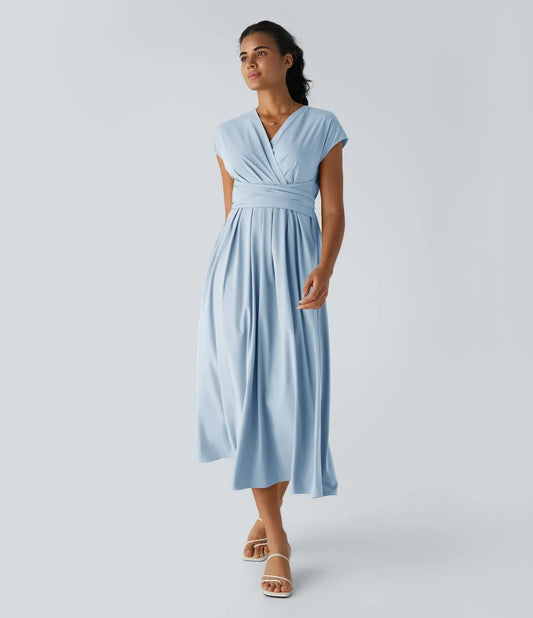 Women's Elegant Wrap V-Neck Midi Dress