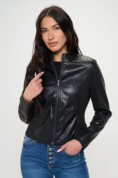Faux Leather Biker Jacket for Women