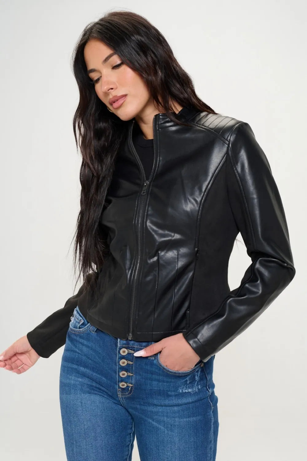 Faux Leather Biker Jacket for Women