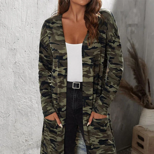 Relaxed Fit Camo Coat for Women with Pockets - OutfitLondon