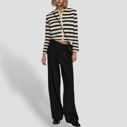 Ladies Button Front Striped Sweater