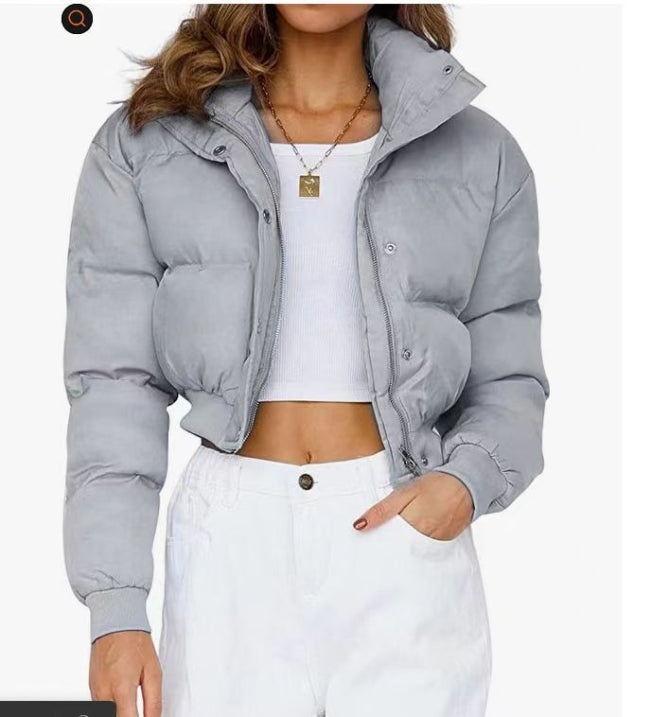 Warm Women's Short Down Puffer Jacket with Hood - OutfitLondon