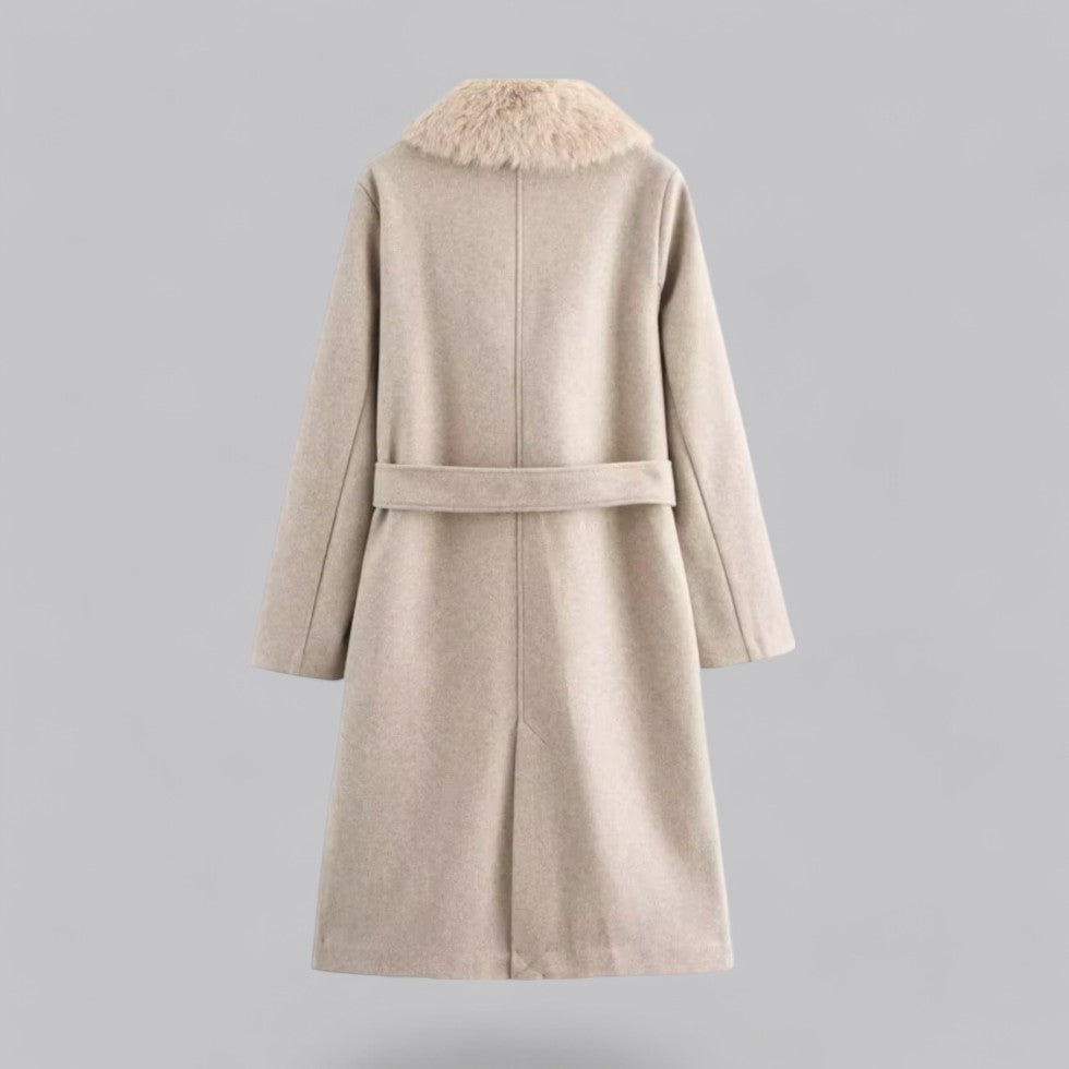 Luxury Tan Trench Coat with Faux Fur Trim